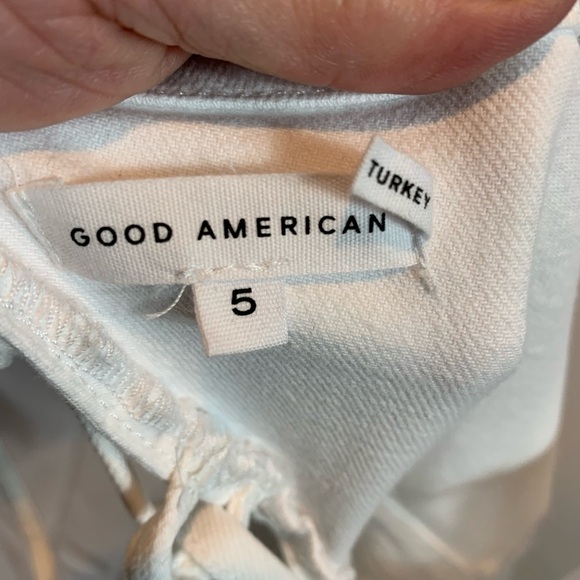 Good American White Denim Spaghetti Strap Lace Up Back Overalls - size 5 - Picture 6 of 9